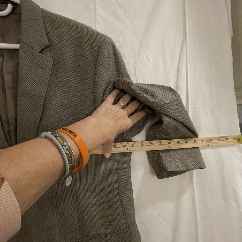 Izod‎ Blazer Mens 44R Tan Gray Glen Plaid Two Button Side Vents Lined Sport Coat